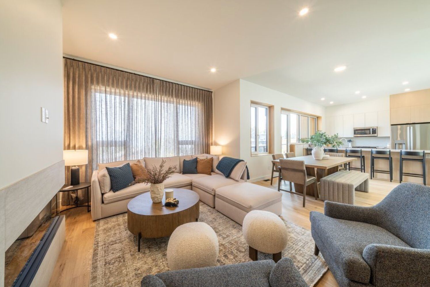 Cedars living room with winter mountain views